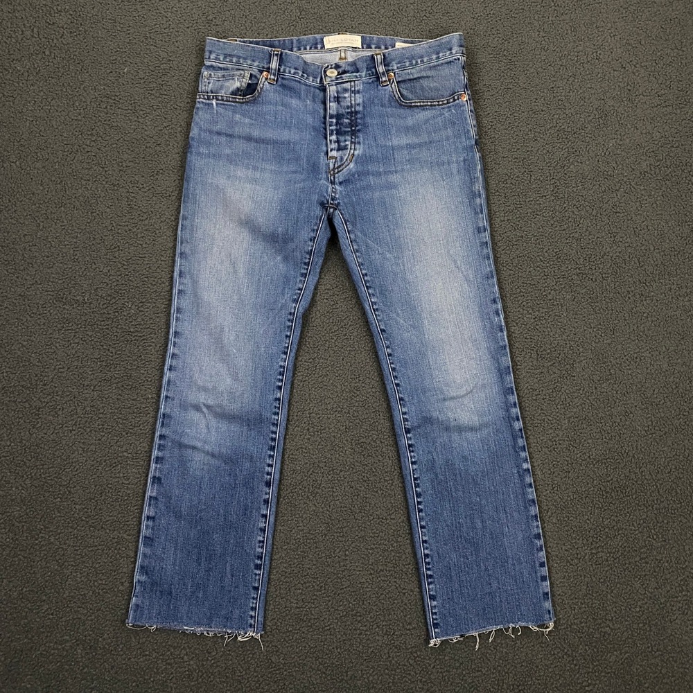 Nili Lotan Boyfriend Jeans Women 28 Blue Mid Rise Cropped Raw Hem Button Fly